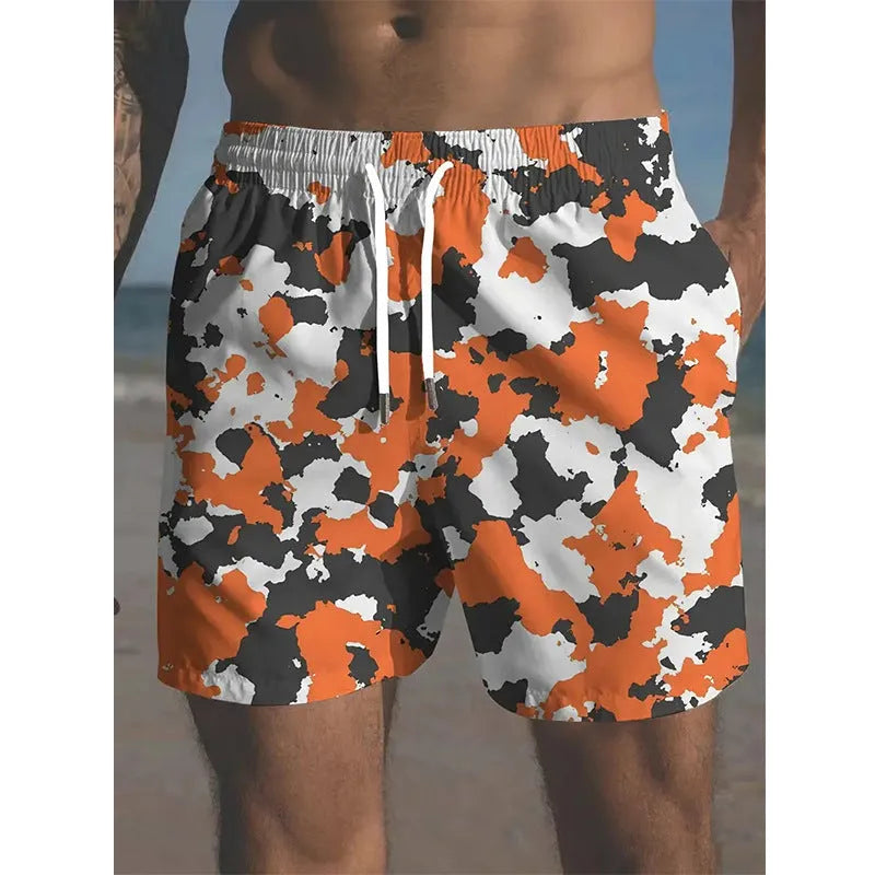 Men's solid colour beach shorts in polyester fabric with elastic waistband for travel