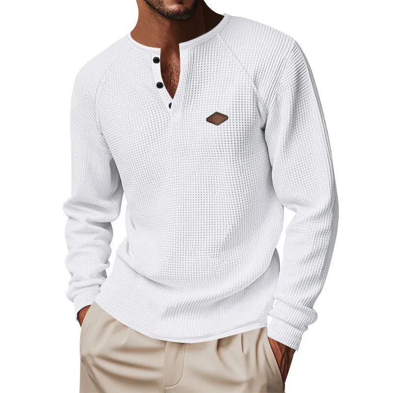 Waffle texture raglan sleeve pullover in multiple colours with loose fit for casual wear