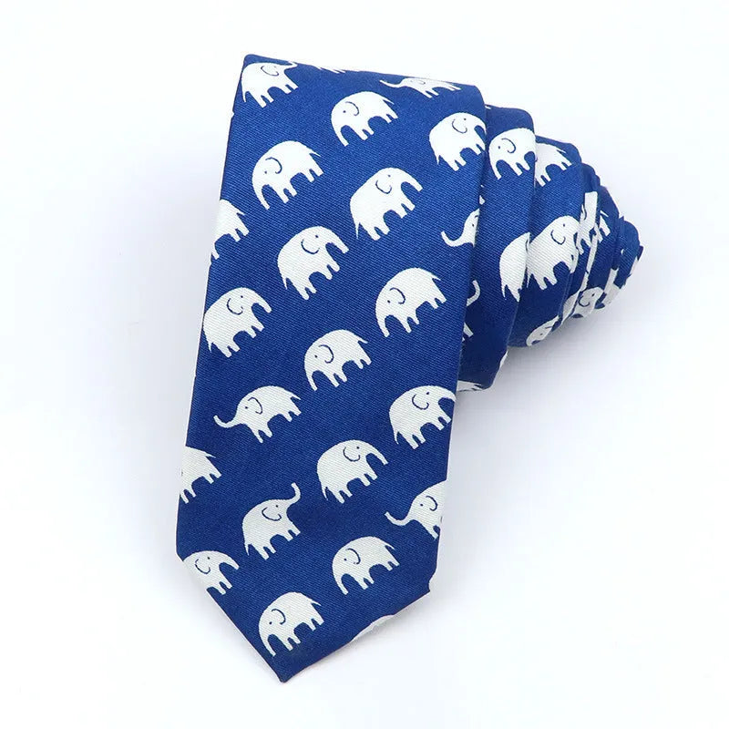 Narrow Korean style cotton bow tie with a printed cartoon pattern in various colours.
