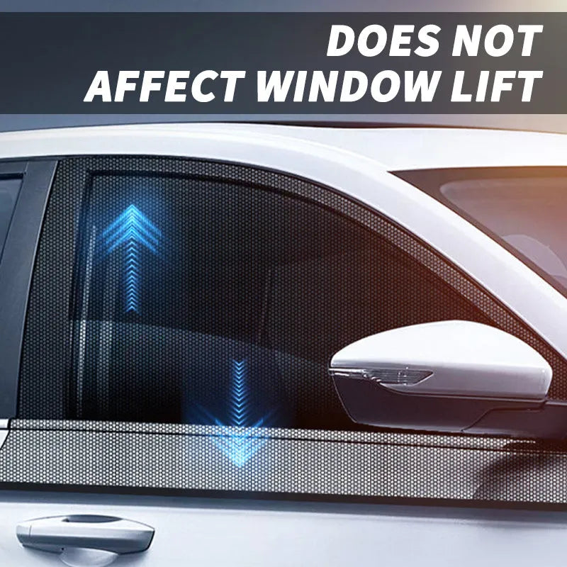 Car side window sunshades with stretch mesh covering front and rear windows