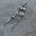 Hesheng geometric pendant earrings in antique silver with XINGX rhinestone design