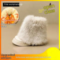 Women's snow boots with fleece lining, artificial plush upper, and rubber sole in black upgraded version