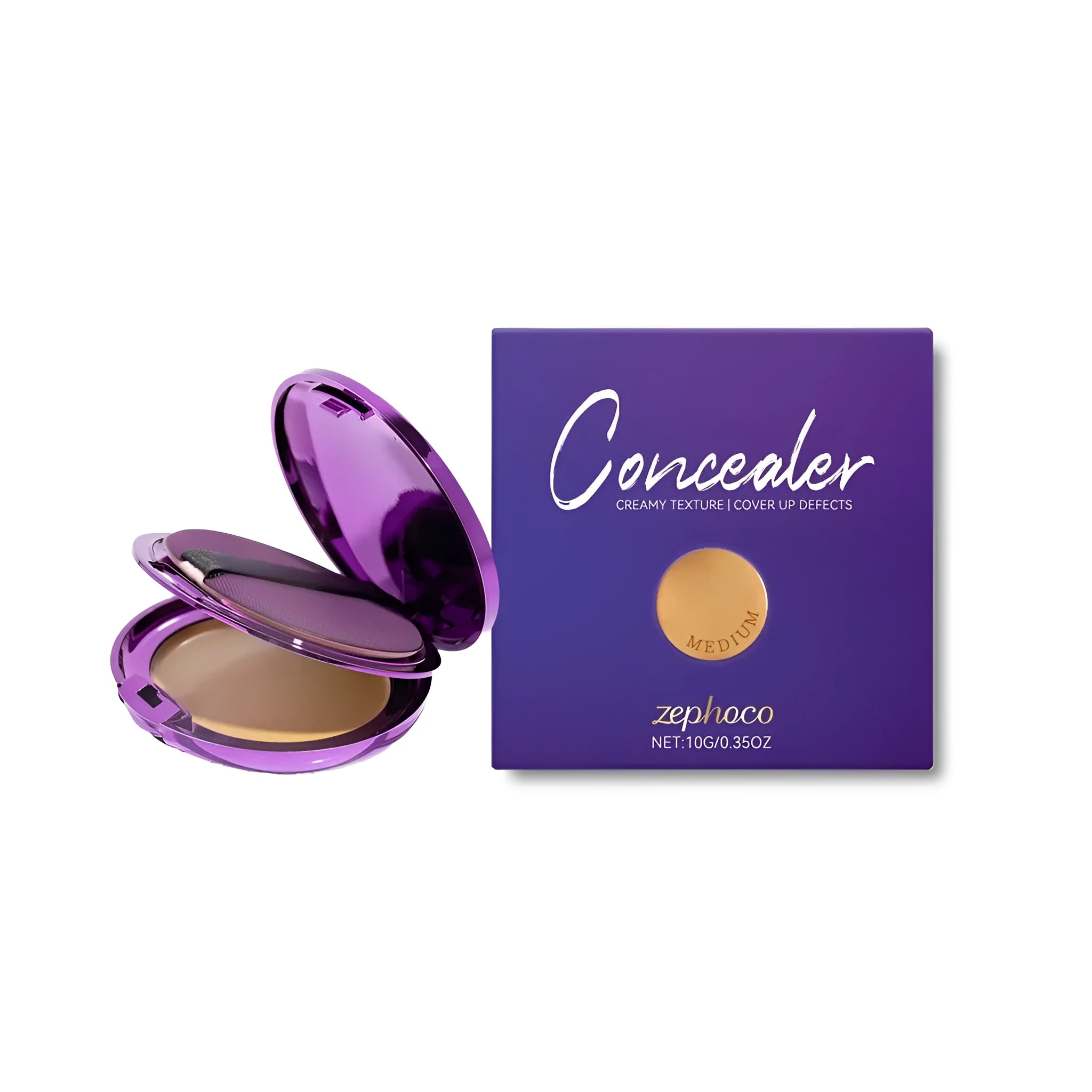 Efficient liquid concealer makeup in six colour options with water-based formula containing titanium dioxide and sweet almond oil