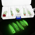 Set of 5 fluorescent hard bait fishing lures with luminous effect for predator angling
