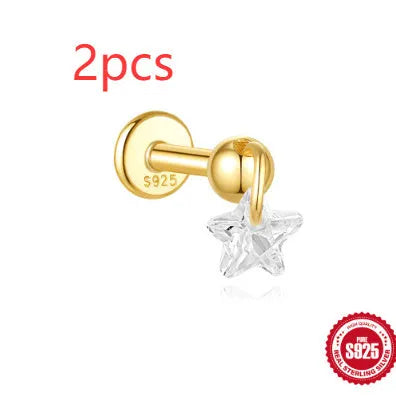 S925 sterling silver moon and star earrings with embedded diamond accents in a gold colour finish.