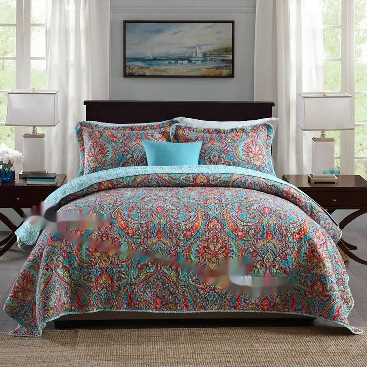 Quilted cotton bed cover three-piece set with decorative pattern on 1.5-1.8m bed