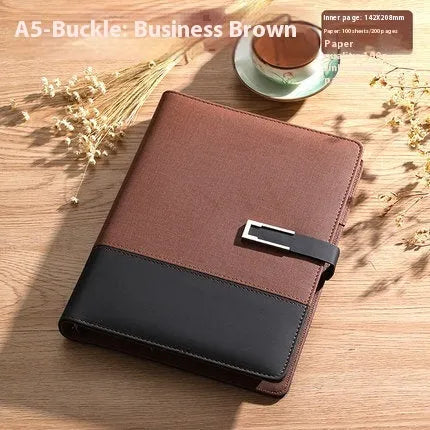 A5 soft leather notebook in business brown colour with wood-free paper pages
