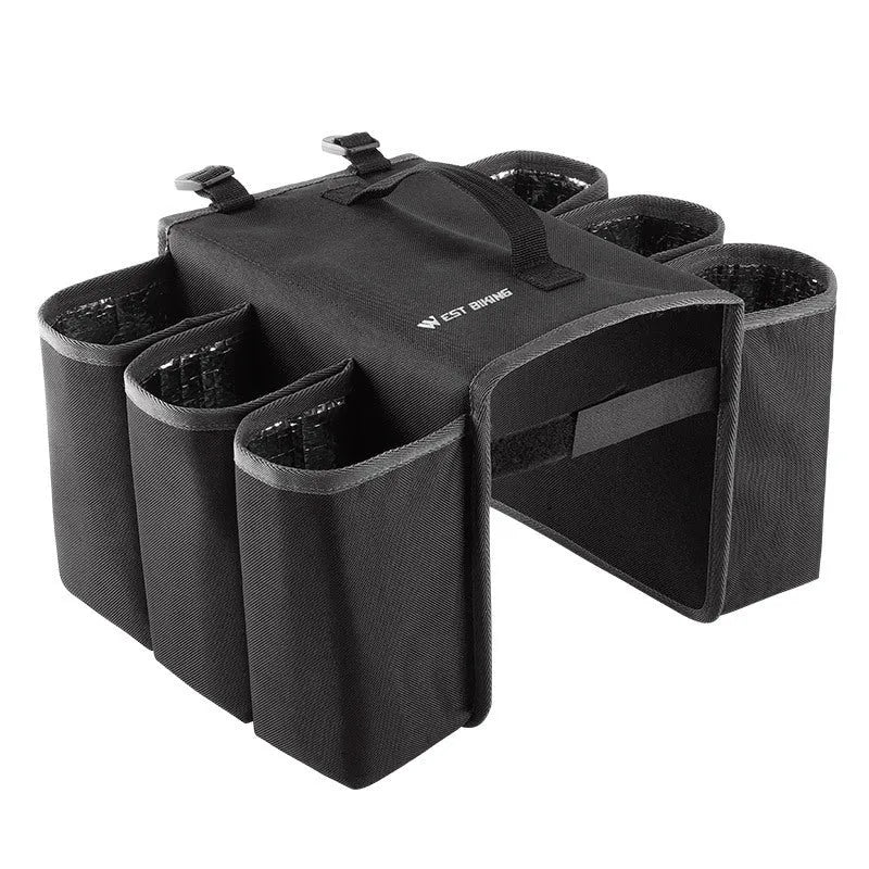 Black and orange bicycle double-sided beverage shelf bag with 2L capacity and 600D PVC construction