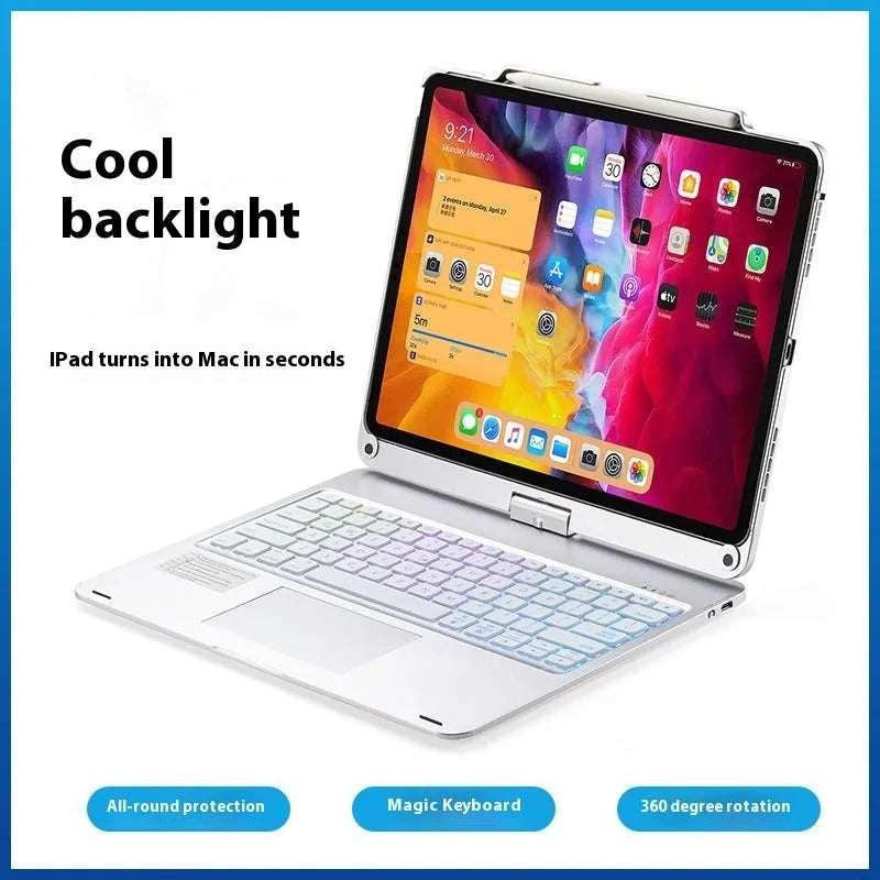 Miaocontrol Bluetooth keyboard with rotating stand for iPad tablet in black, rose gold, or silver colours