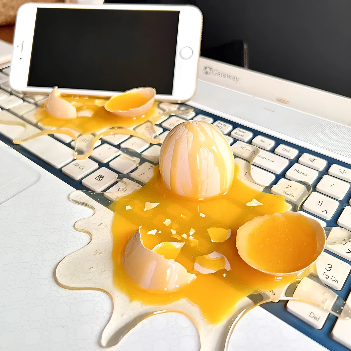 Broken egg shaped decompression toy mobile phone holder measuring 15x17cm in broken egg colour