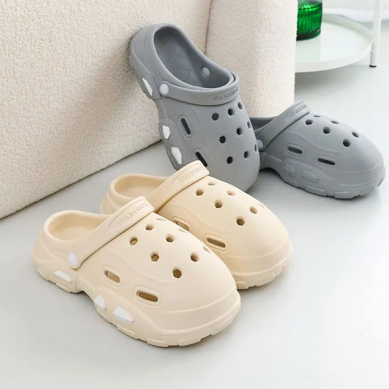 Unisex EVA garden clog sandals thick sole summer anti-slip outdoor footwear light yellow