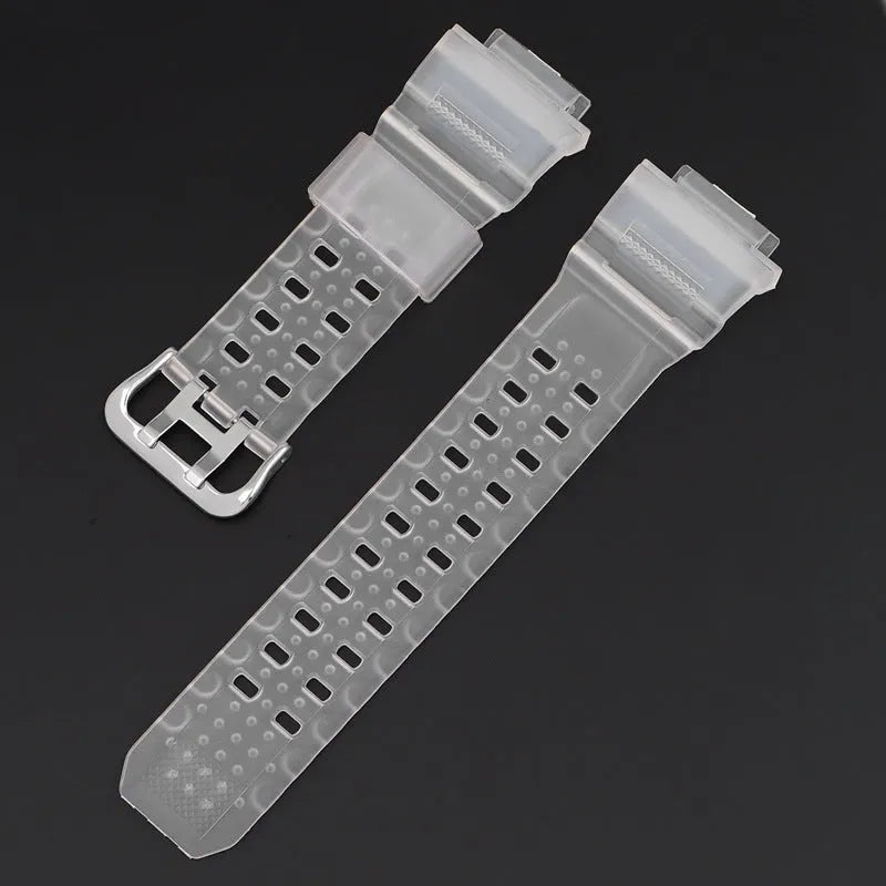 Camouflage pattern TPU watch strap with silver buckle on a 20mm watch lug