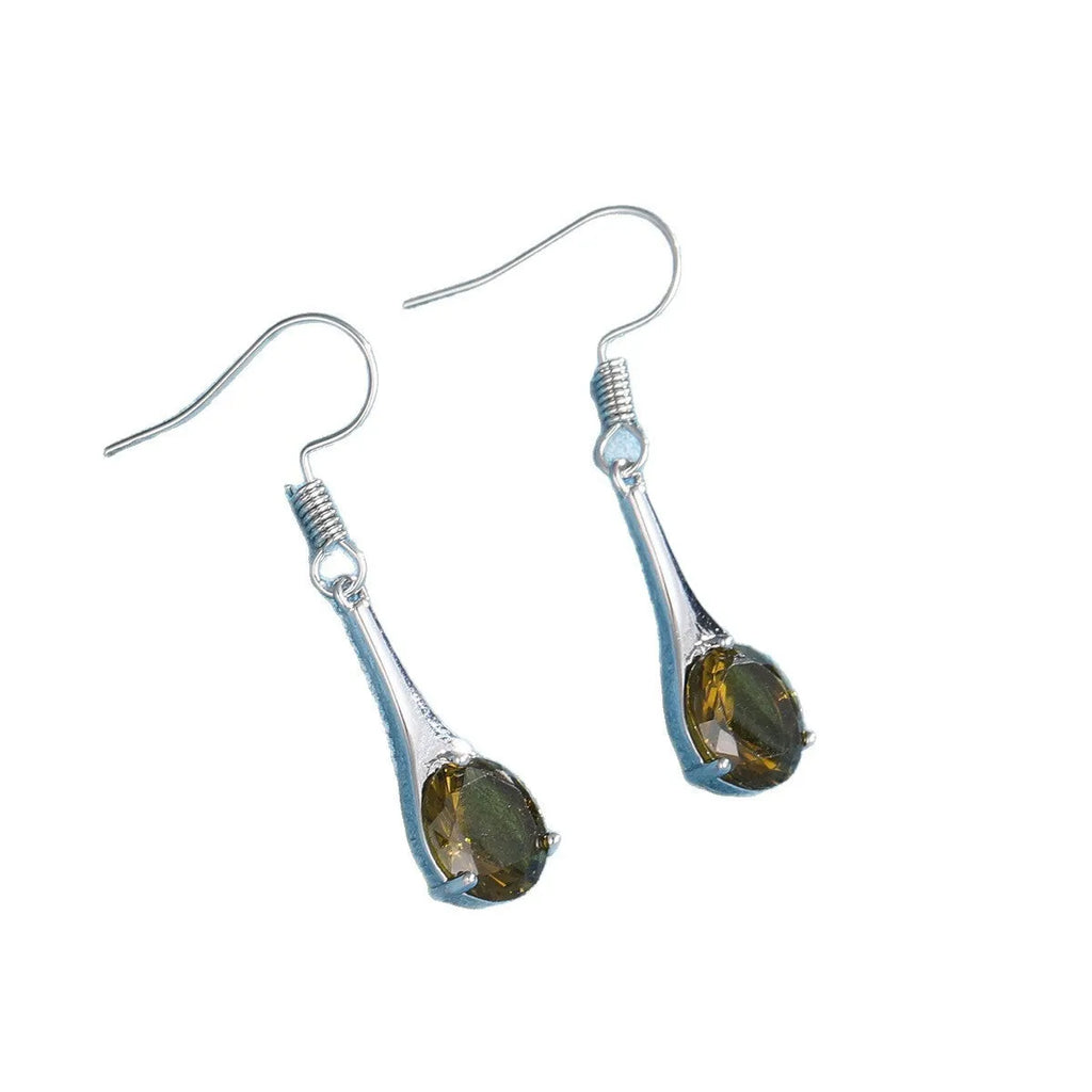 Olive green drop shape alloy earrings with electroplated finish and retro minimalist styling