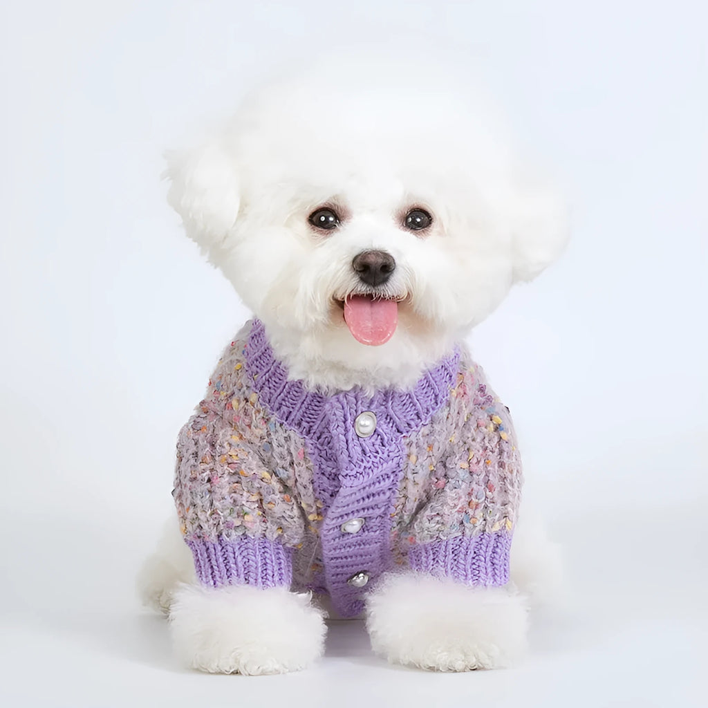 Purple dog cardigan sweater for XL and XXL pets in casual polyester design