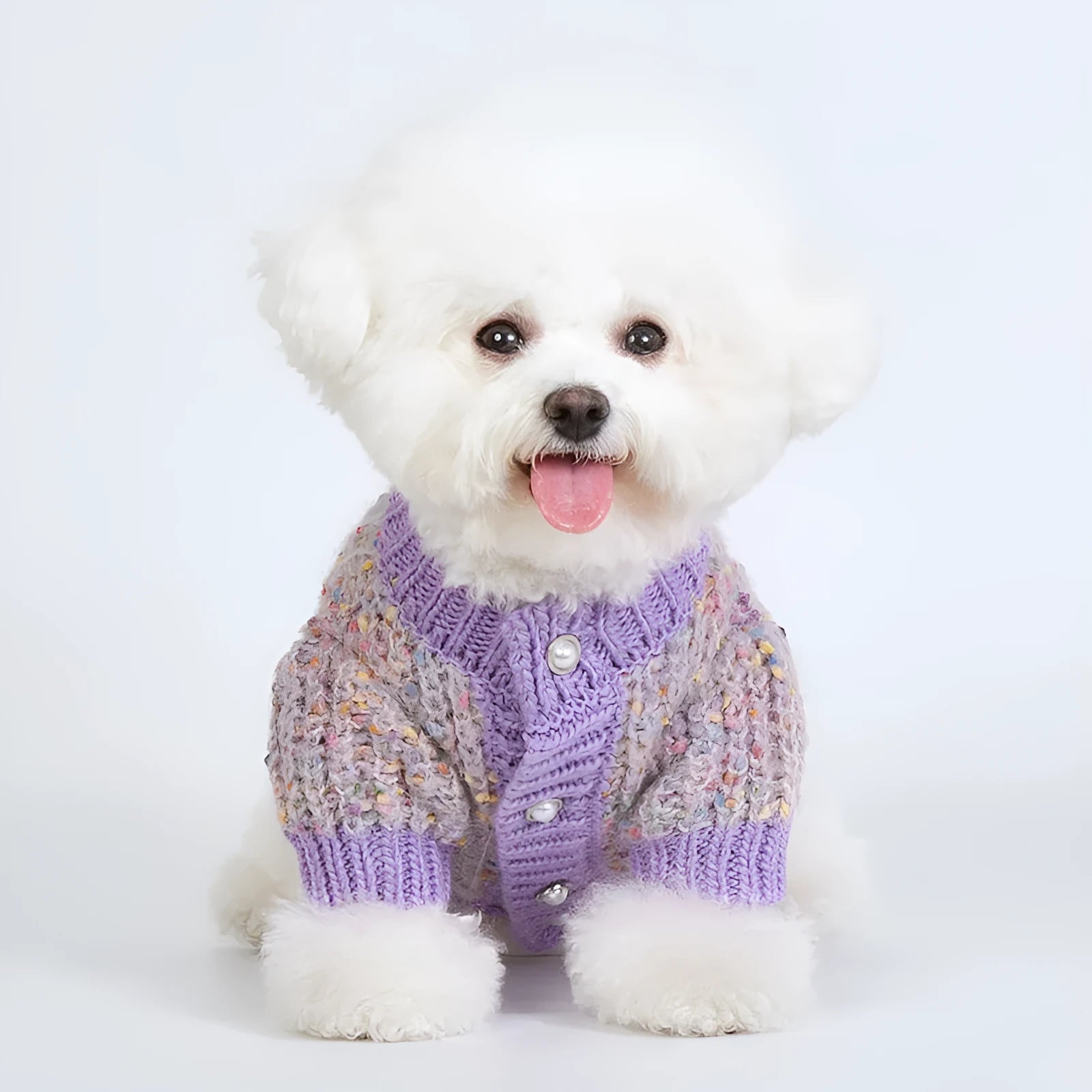 Purple dog cardigan sweater for XL and XXL pets in casual polyester design