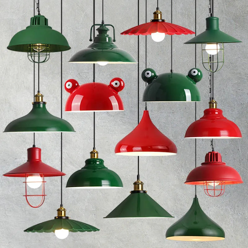 Retro industrial dark green wrought iron ceiling lamp with nostalgic lampshade on ceiling
