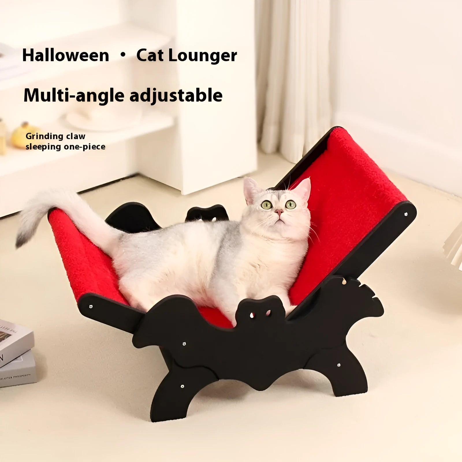 MW-054 wooden cat recliner bed with black and red Halloween colour design