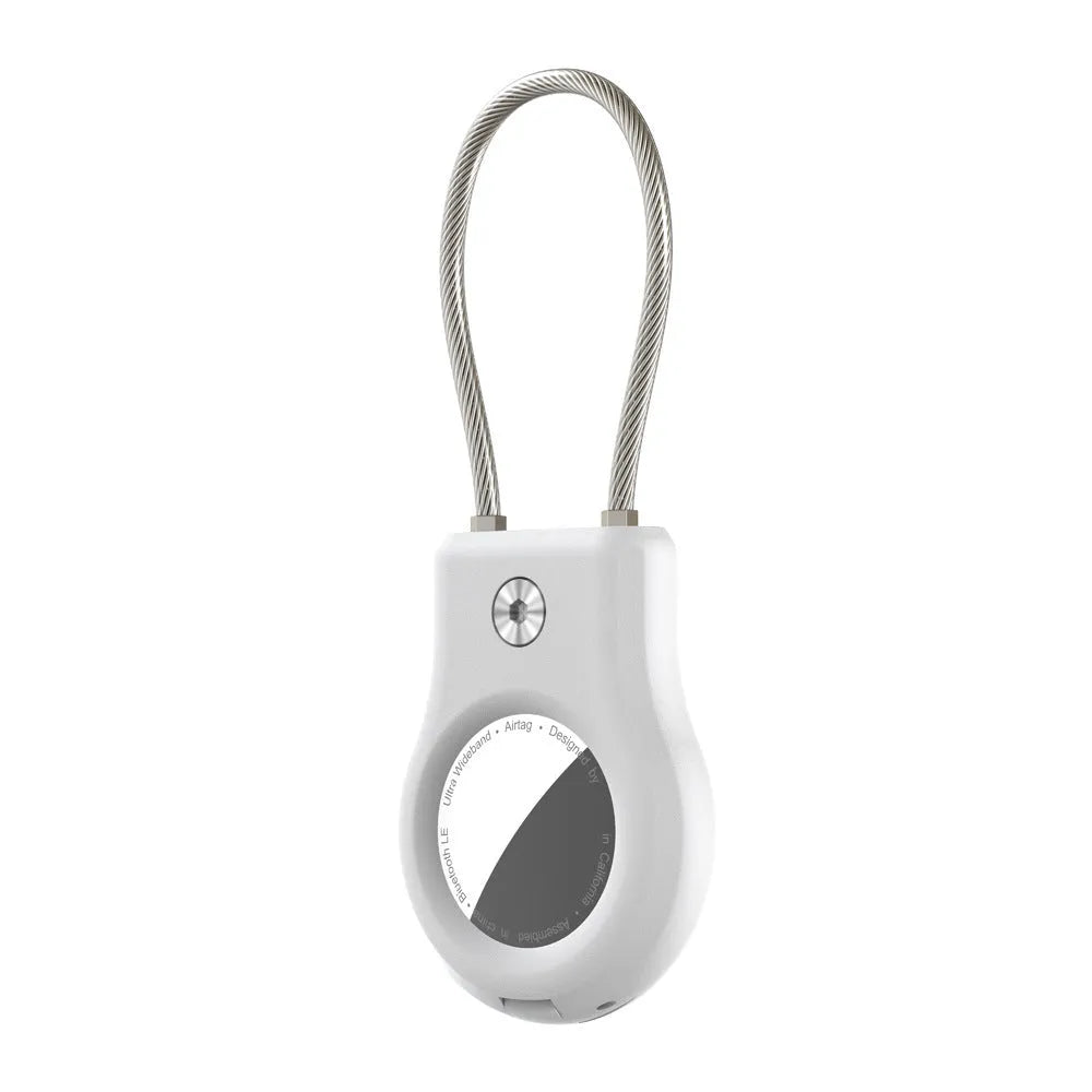 Airtag anti-lost keychain with stainless steel wire rope and PC housing in transparent pink