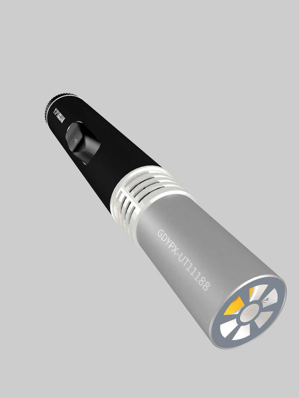 Black portable metal flamethrower torch with child safety lock and gas canister for outdoor use.
