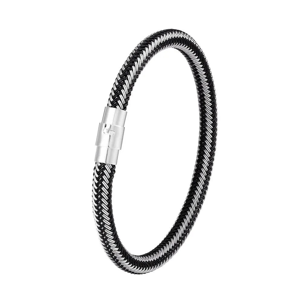 Men's titanium steel geometric wire bracelet with a magnetic clasp in a boyfriend style.