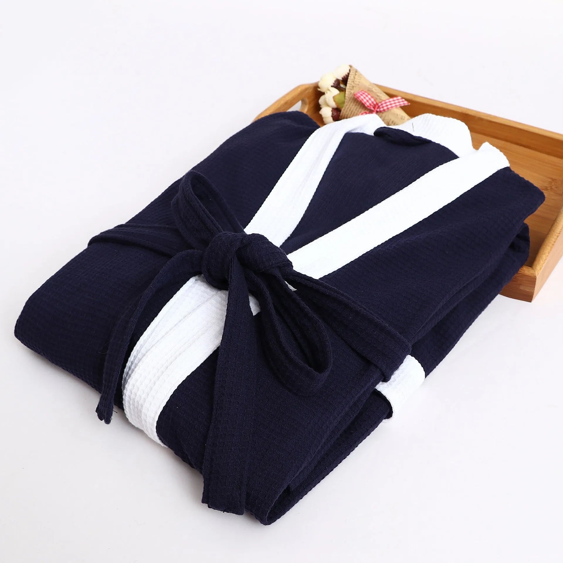 Cotton waffle robe bathrobe towel cardigan for men in gray black with long sleeves and wide brim