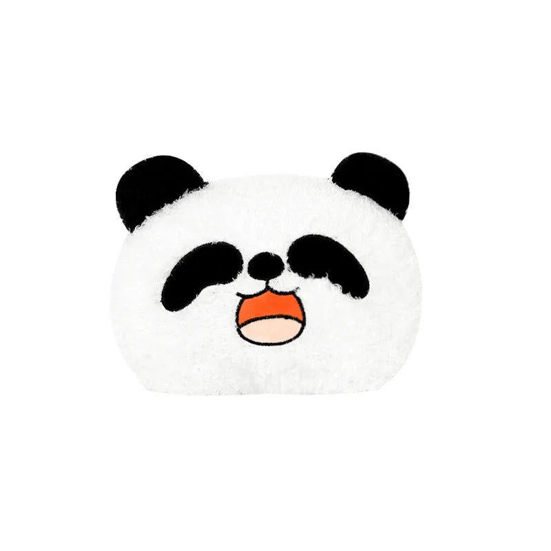 Winter plush panda car seat cushion with elastic hemming and memory foam filler on car seat