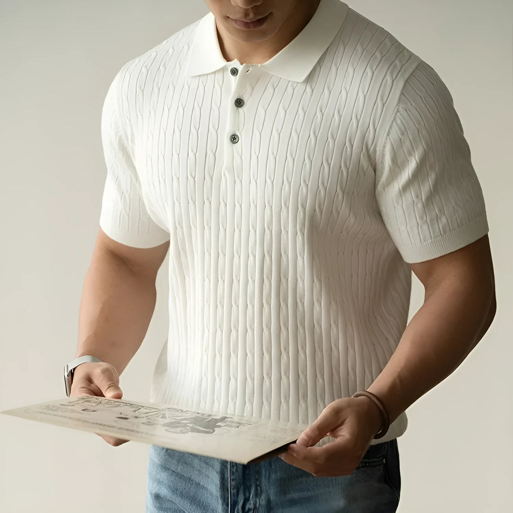 Men's short sleeve business top in khaki, part of a set also available in black and white.