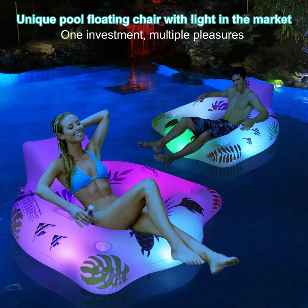 White U-shaped inflatable pool float with luminous elements, 120cm square