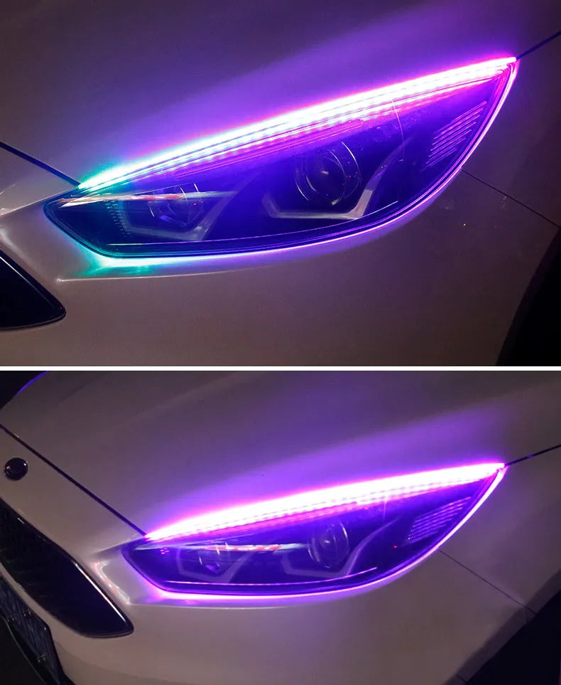 RGB LED daytime running lights with remote control in three lengths for vehicle installation