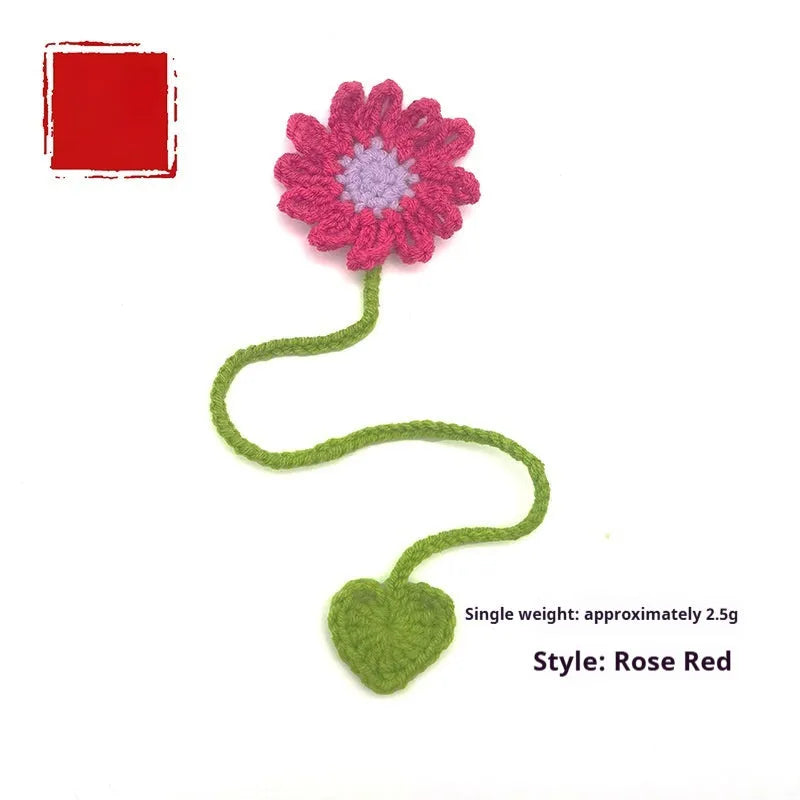 Hand-crocheted daisy bookmark with flexible wire frame in yellow colour option