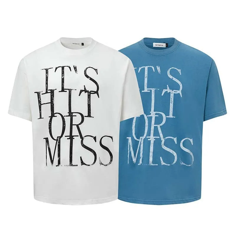 Men's American retro style letter printed T-shirt in cotton blend fabric, loose fit