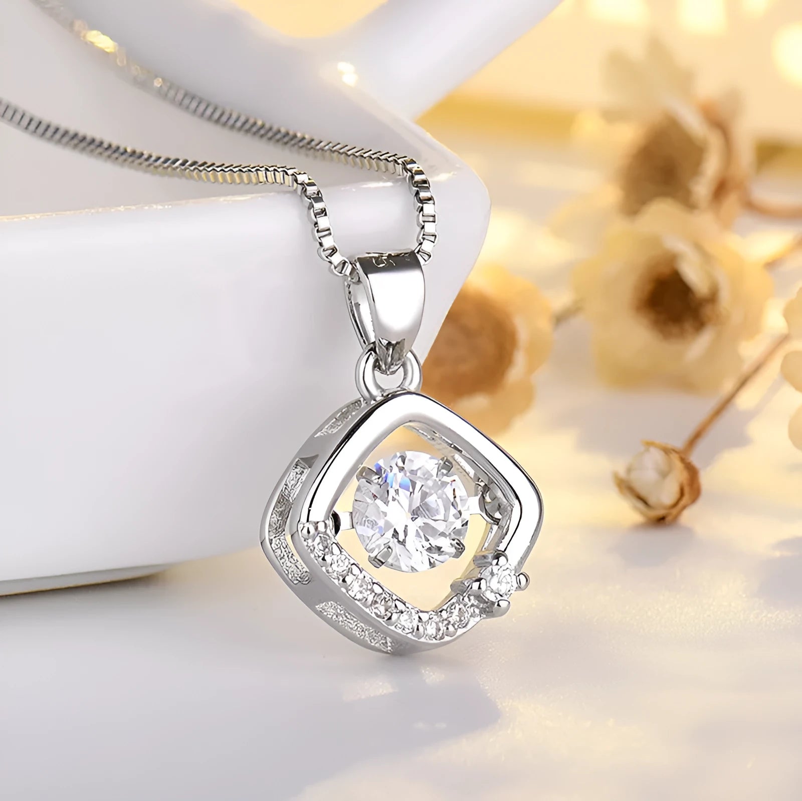 Sterling silver heart necklace with crown and bow details in rose gold or silver finish