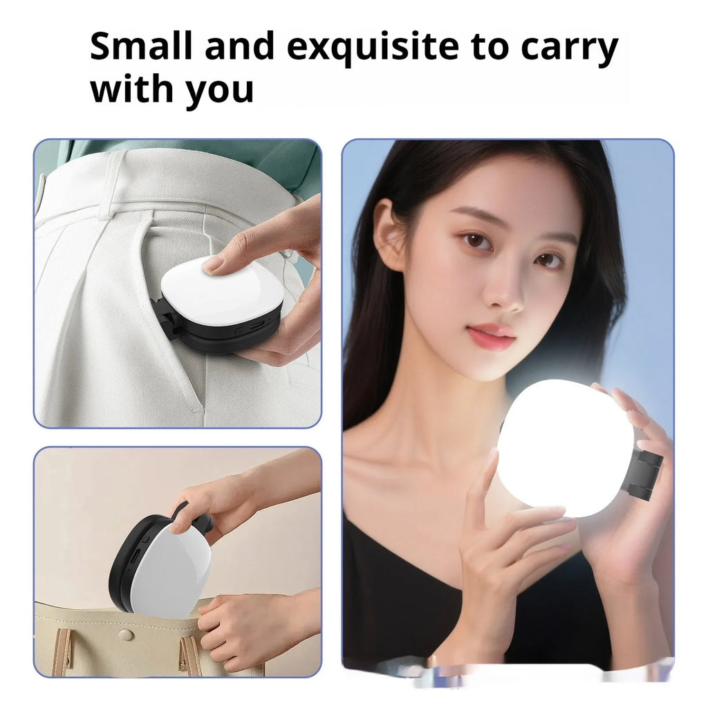 Black and white mobile phone magnetic selfie fill light with three-colour temperature mini portable makeup mirror