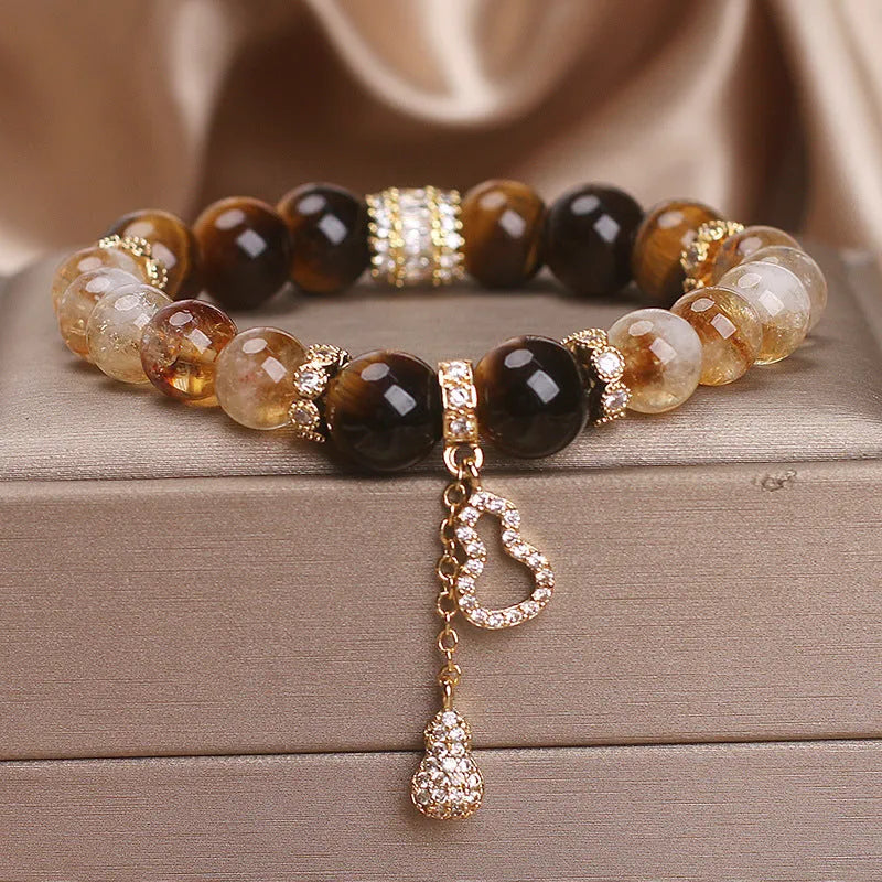 Yellow tower crystal tigereye Fu Lu bracelet for women with electroplated finish