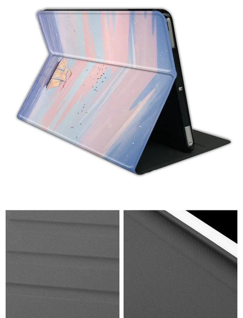 Silicone dreamy painting style sailing cover for Apple iPad book-style case in H248-sailboat colour