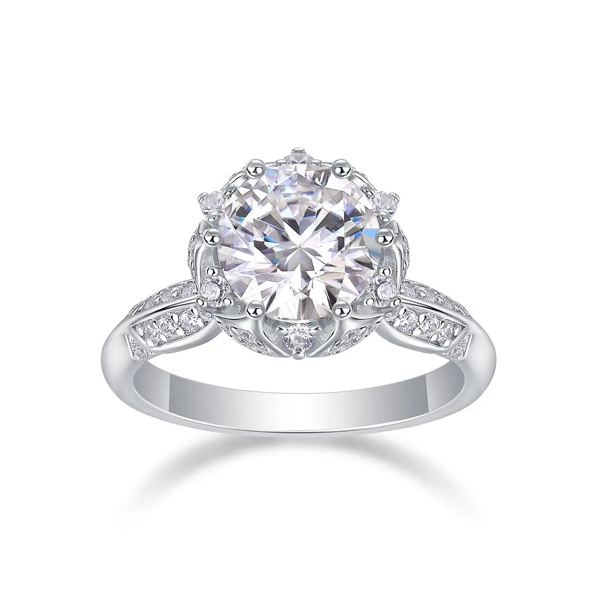 Life Theater 2 carat moissanite wedding ring set S925 silver platinum plated on white background