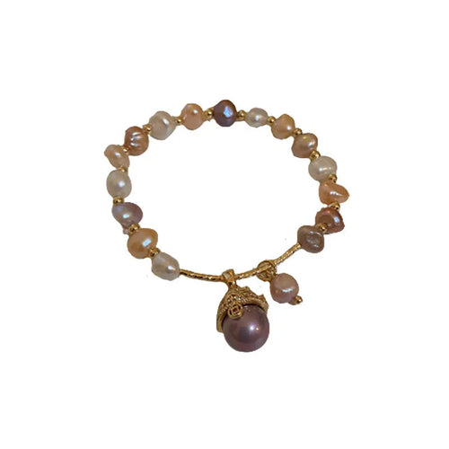 Baroque freshwater pearl bracelet with zircon accents geometric design women's gold colour