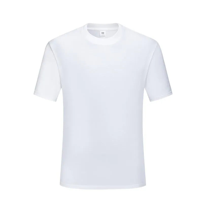 Black and white cotton T-shirt with round neck and short sleeves on hanger