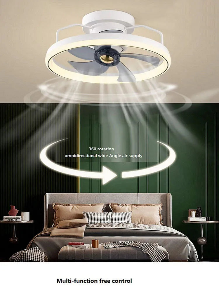 Modern ceiling fan lamp with light fixture in one of seven colour options