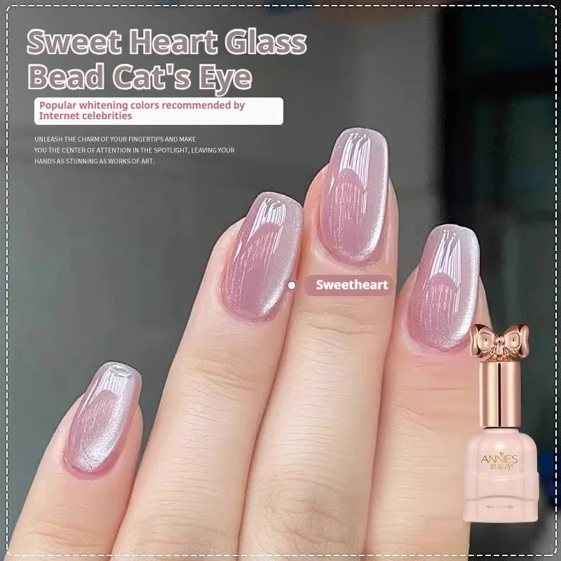Micro glass bead cat's eye gel nail polish bottle showing textured finish with 15 colour options