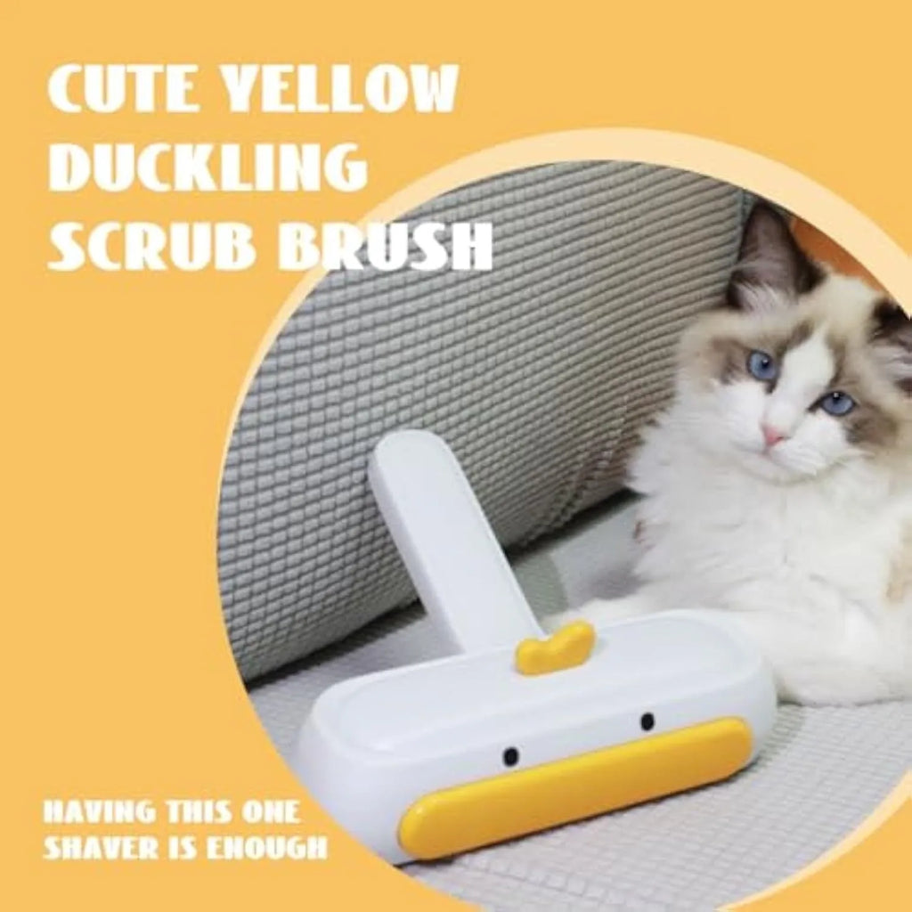 White portable pet hair remover with yellow duck design for furniture and car seats