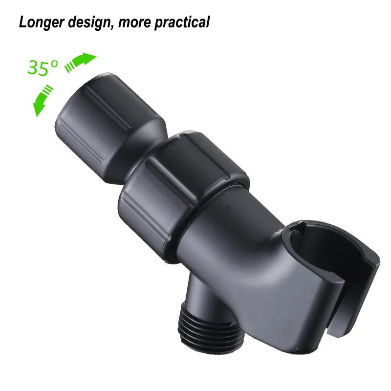Dark matte black hand-held shower head set with filter, bracket, and hose on a white background