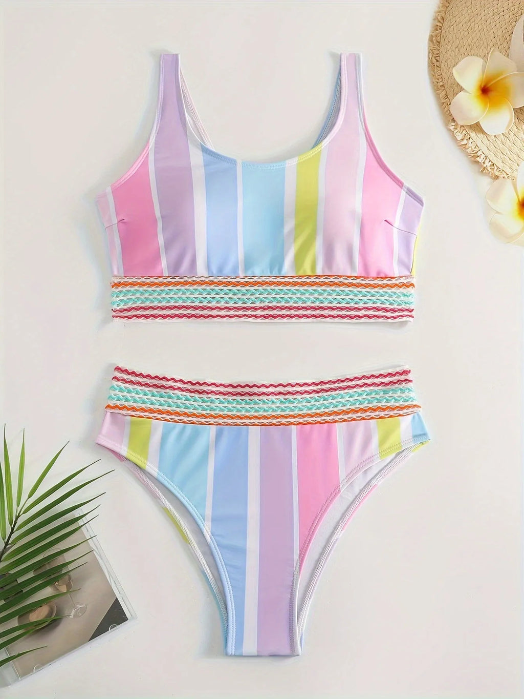 Women's striped sport bikini set for swimming and wading activities