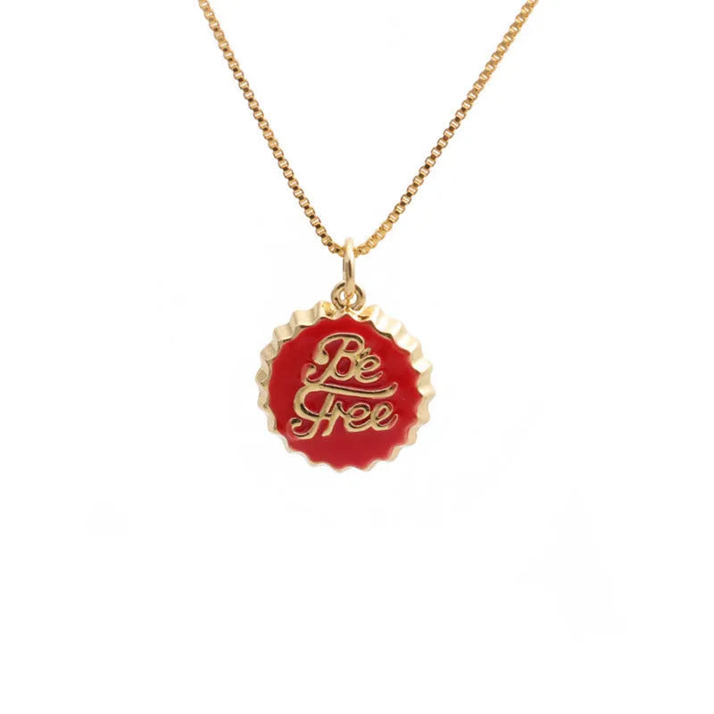 Copper 18K gold plated bottle cap pendant necklace on 40cm box chain, unisex design, gold tone