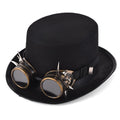 Black steampunk top hat with rivet glasses detail, made from wool and felt