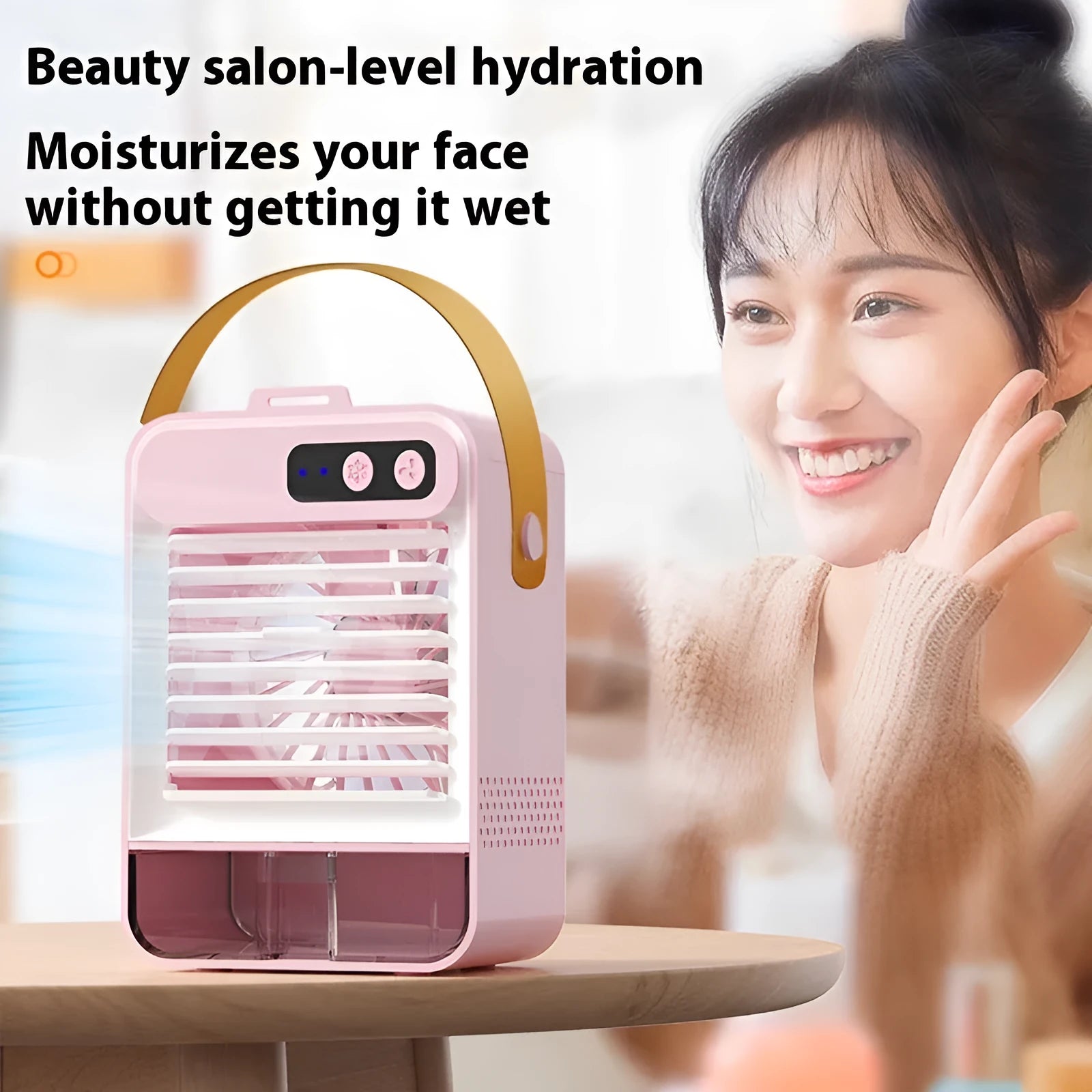 Dark green desktop USB air humidifier with compact dimensions measuring 19cm wide