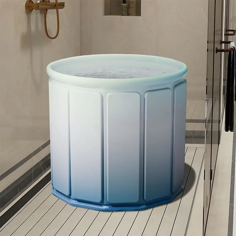 Foldable bath barrel for adults, thickened water-repellent cloth, 70cm diameter, sky blue colour