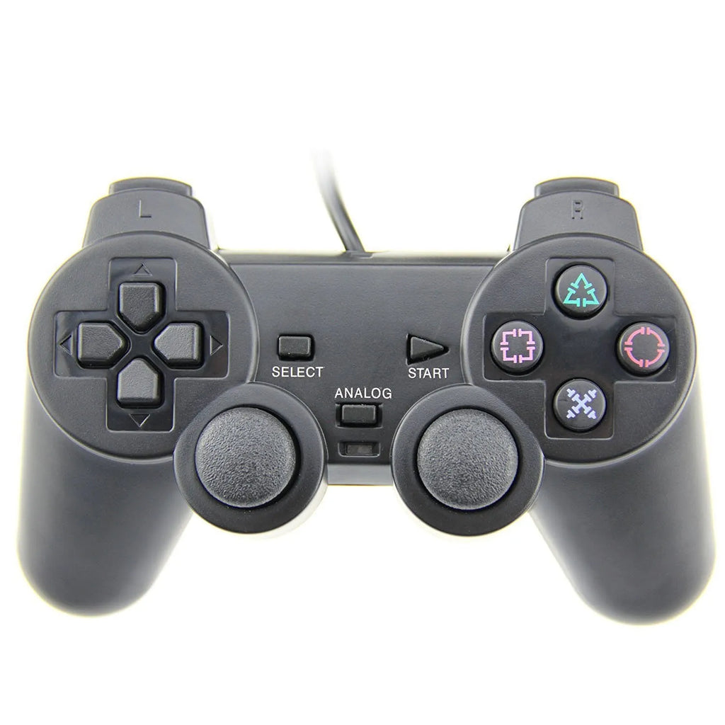 PS2 wired game controller with USB cable in bare metal finish
