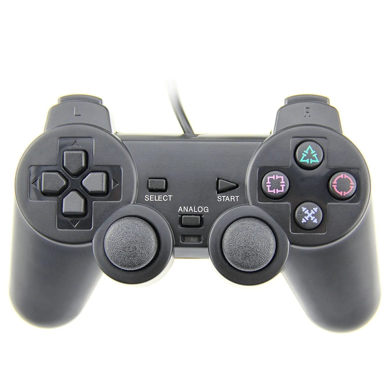 PS2 wired game controller with USB cable in bare metal finish