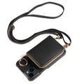 Imitation leather wallet phone case with card slots and crossbody strap, black colour, for iPhone 16 Pro Max